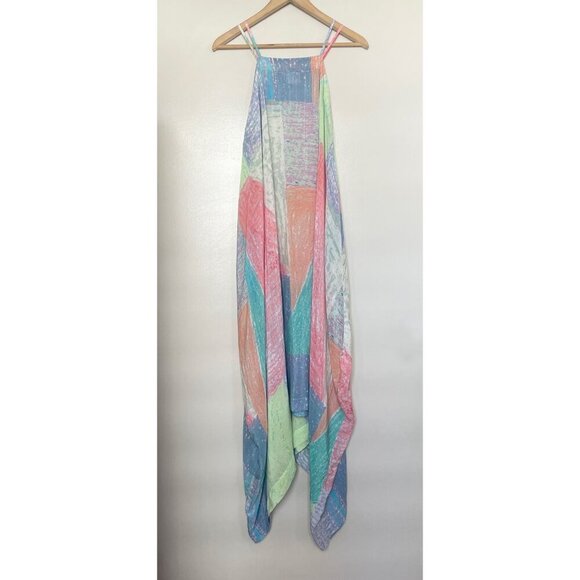 Anthropologie Lilka Annette Pastel Watercolor Patchwork Trapeze Maxi Midi Dress - Picture 4 of 10